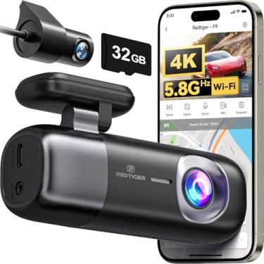 Imagem de REDTIGER Câmera veicular F9 Dash Cam 4K frontal e traseira 1080p, WiFi GPS com cartão de 32 GB, câmera de painel duplo para carros, gravação em loop, visão noturna, modo de estacionamento, controle de