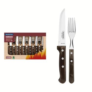 Imagem de Jogo De Churrasco Jumbo Em Inox Tramontina Polywood Castanho 12 Peças