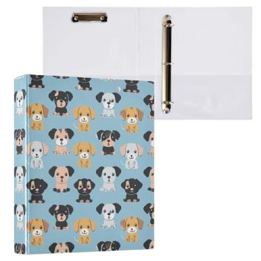 Imagem de Fichário de 3 anéis de cachorro fofo azul 3,8 cm decorativo com prancheta e 3 bolsos transparentes, comporta 200 folhas de papel tamanho A4 fichários à prova d'água para escola, escritório em casa