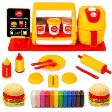 Imagem de Kit Lanche Fast Food MC 15 Massinhas Fritadeira de Brinquedo com 2 Hambúrguer