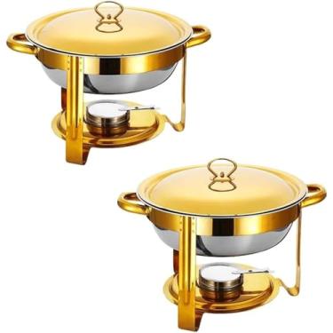 Imagem de Conjunto De Panela Quente Buffet 2-pack 4.5l Prato Quente Redondo De Catering Com Bandeja De Água Conjunto De Panela Quente Buffet Adequado Para Restaurantes Hotéis Casamentos Festas, C