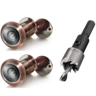 Imagem de TOGU 2 peças de furos de latão sólido de 220 graus para porta com broca de 16 mm, olho mágico de porta de 1,6 cm com privacidade, compatível com porta grossa de 3,5 cm a 6,5 cm, acabamento de cobre