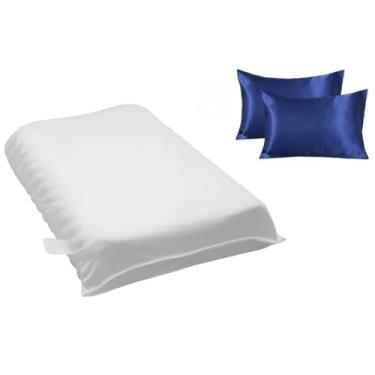 Imagem de Travesseiro Cervical, Conjunto de Travesseiros MagnéTicos para CorreçãO Cervical, Conjunto de 2 PeçAs, Inclui Espuma Infravermelha Macia, FunçãO Antirronco(2 cervical + 2 cetim royal)