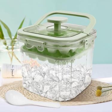 Imagem de DJAPWPX Balde de gelo portátil de plástico 5L para freezer, caixa de armazenamento de cubos de gelo de grande capacidade com bandeja de molde de 48 grades para acampamento ao ar livre e coquetel