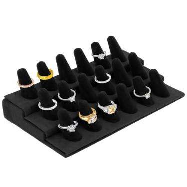 Imagem de Caixa organizadora de joias com 18 compartimentos, exibição de três camadas, caixa de armazenamento de brincos, bandeja de suporte de joias de veludo preto com tampa de vidro transparente - presente