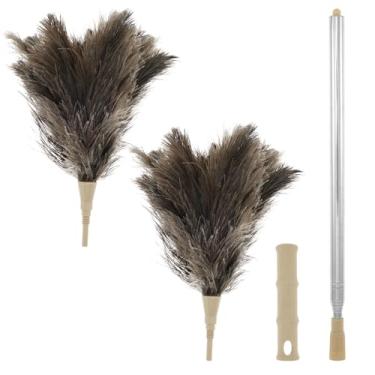 Imagem de LCZNXJJY Espanador de penas de avestruz com mastro de extensão 73.7-210.8 cm Ferramenta de limpeza reutilizável natural fofa para limpar ventilador de teto, lâmpada pendente, teto alto, persianas,