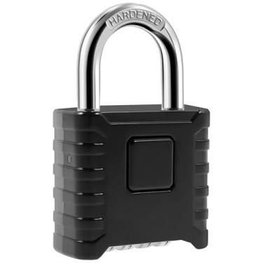 Imagem de Tzdxfgl Cadeado com senha de 4 dígitos, cadeado de combinação, cadeado de bloco de código de liga de zinco, bloqueio de armário de portão externo redefinível, cadeado seguro para academia, escola