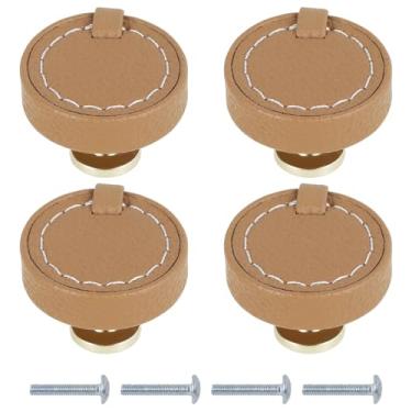 Imagem de UKQRRTC Puxador de gaveta de couro, puxador de armário de couro redondo, puxador de armário moderno, puxador de porta de móveis anticolisão, maçaneta de porta de guarda-roupa para cômoda de armário