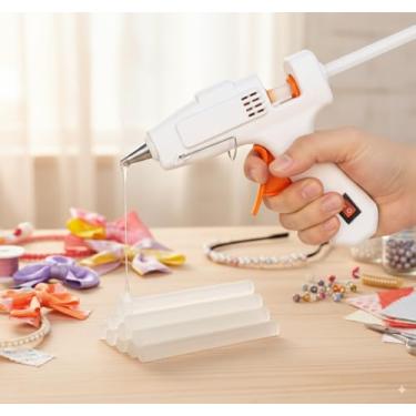 Imagem de Pistola de Cola Quente Bico Fino com Botão Liga e Desliga Bivolt 20W Para bastão 7mm Fino