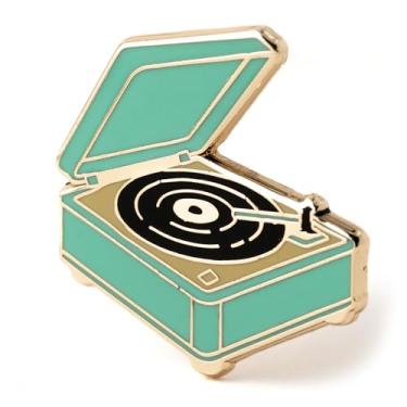 Imagem de Broche esmaltado para toca-discos de vinil, esmalte rígido de toca-discos de inspiração vintage com acabamento dourado, presente para amantes de música, mesa giratória, entusiastas de vinil e