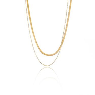 Imagem de Iborov Colar feminino de corrente banhada a ouro 18K, corrente de contas em camadas, colar trançado, joia de presente para mulheres, conjunto de 3, 19 ", Aço inoxidável banhado a ouro, Sem Pedra