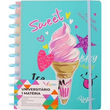 Imagem de Caderno Capa Dura Feminina Com Discos 80 Folhas Pautadas De Tamanho A4 27,5 * 20 CM (Sorvete)