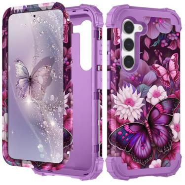 Imagem de PIXIU Padrão de flor exclusivo compatível com Samsung Galaxy S23 5G, capa resistente à prova de choque de camada dupla à prova de choque capa híbrida robusta robusta para mulheres, meninas, crianças