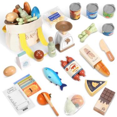 Imagem de Wooden Play Food Set Pith para mercearia para crianças de mais de 3 an