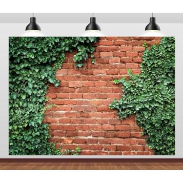 Imagem de CORFOTO Tecido 2,4 x 1,8 m, fundo de tijolo, fotografia, parede, alvenaria, verde, folhas de videira para recém-nascidos, chá de bebê, festa de aniversário, faixa de fotos, quarto, escritório