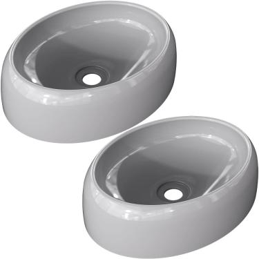Imagem de Kit 02 Cubas de Apoio Oval Para Banheiro Lavabo C01 Capri O39 Cinza - Lyam Decor