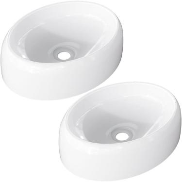Imagem de Kit 02 Cubas de Apoio Oval Para Banheiro Lavabo C01 Capri O39 Branco - Lyam Decor