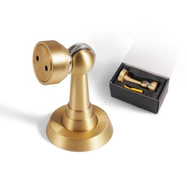 Imagem de PANALI Batentes de porta magnéticos, trava de porta resistente de latão, batente de porta de perfuração com parafusos, suporte de porta forte para manter a porta aberta, 1 pacote, latão escovado