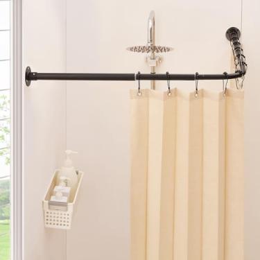 Imagem de Mirooyu Haste de cortina de chuveiro em forma de L, [61-119,4 cm] x [61-119,4 cm] Canto duplo deslizante 90 graus haste de chuveiro para banheiro, banheira e exterior com 12 ganchos e suporte de teto