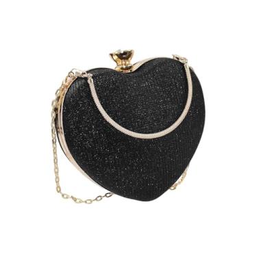 Imagem de Feelorna Bolsa clutch feminina, moda em forma de coração, bolsa transversal brilhante com corrente removível para festas, Preto, Small