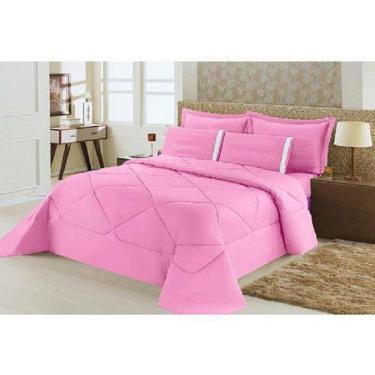 Imagem de Kit Edredom Requinte Percal + Lençol Queen 6 Peças Rosa