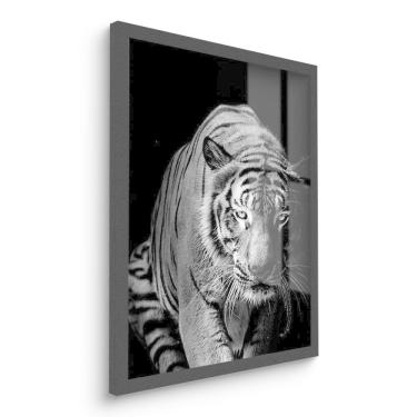 Imagem de Quadro Decorativo Tigre Preto E Branco 45X33 C/Vidro
