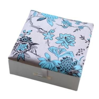Imagem de Only My Live Home Pulseiras de brocado de seda preenchidas com algodão caixas de joias para mulheres, estojo de armazenamento quadrado estilo chinês (cinza (pássaros de flores), 10 x 10 x 4,5 cm
