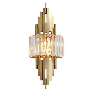 Imagem de Luminária de parede pós-moderna, arandela de cristal, luminária de parede de metal com acabamento dourado, luminária geométrica de parede para sala de estar, luminárias de parede luxuosas E1