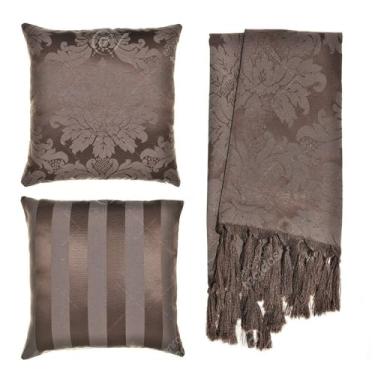 Imagem de Kit 1 Manta Xale para Sofá e Poltronas Em Tecido Jacquard 2 Capas De Almofada (Marrom,1 Manta - 2 Capas)