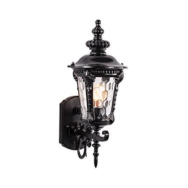 Imagem de Luminária de parede externa, luminária vintage de parede, luminária de parede para varanda com cúpula de vidro d'água, soquete E27, luminária de parede para entrada de varanda (cor: preto, t