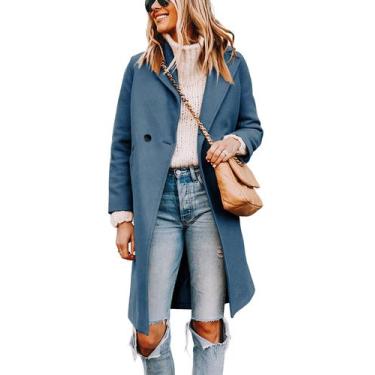 Imagem de Pea Trench Coat Tanming, mistura de lã feminina, azul, XXL