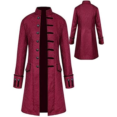 Imagem de Jaqueta masculina vintage gótica longa steampunk formal gótica vitoriana para o Dia das Bruxas, Vermelho, GG