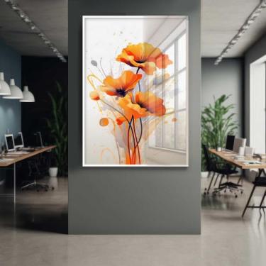 Imagem de Quadro Decorativo com Moldura e Acrilico Cristal Vidro Flores Arte Lar