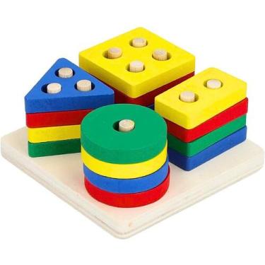 Imagem de Jogo de montar de madeira brinquedo infantil atrativo Formas Geométric