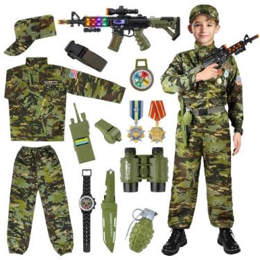 Imagem de Fantasia militar infantil Metemot Military Soldier com brinquedos mili