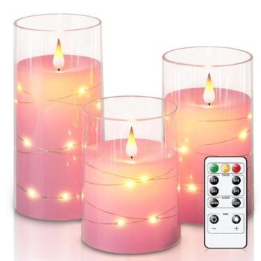 Imagem de Velas sem chama Homemory Flickering com luzes de corda rosa