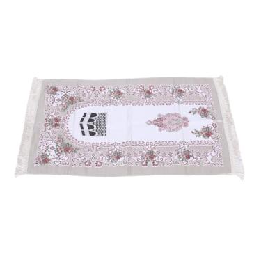 Imagem de Pssopp Tapete de Oração de Algodão Bordado, Tapete de Oração Islâmica Com Borlas de Algodão Macio para Sessões de Adoração Familiar Salah Diário (Café)