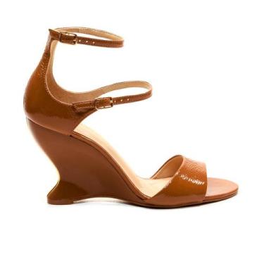 Imagem de Sandália Couro Marrom Salto Alto Cecconello 2697002-3, Marrom, 37