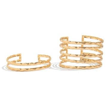 Imagem de COLORFUL BLING Bracelete feminino dourado punk espiral para braço aberto braçadeira ajustável martelada, Metal, Liga metálica.