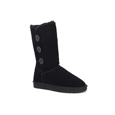Imagem de Bigfanshu Sapatos femininos botas de cano alto neve pele feminina couro de vaca algodão esqui, Preto, 38 BR