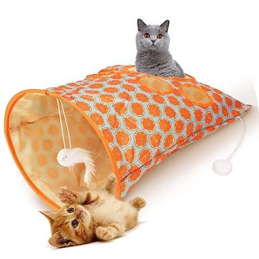 Imagem de aqxreight Saco Interativo de Túnel para Gatos Com Brinquedos de Pelúcia para Gatos e Gatinhos Brincalhões, Sons Leves e Portáteis para Diversão Sem Fim (Laranja)
