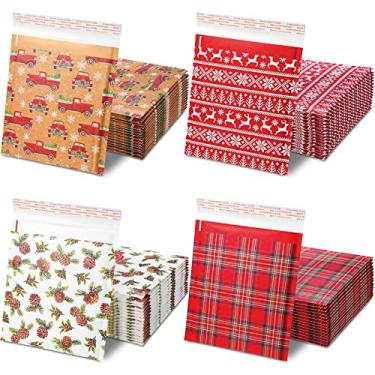 Imagem de Yexiya 32 envelopes de Natal com bolhas de 20 x 23 cm, envelopes acolchoados de Natal, sacos de envio autoadesivos, envelopes de envio de férias, bolsa postal à prova d'água para embalagem postal de