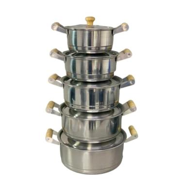 Imagem de Conjunto de Panelas em Alumínio, Alça de Madeira, Rosa, 16-24 cm, 5 Peças (Polido)