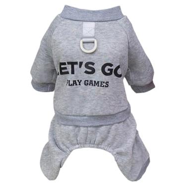 Imagem de Izefia Moletom com capuz para cães roupas Let's Go 4 pernas macacão de lã sem capuz suéter de inverno quente de algodão gola redonda moletom com capuz para cães pequenos gato médio cinza GG