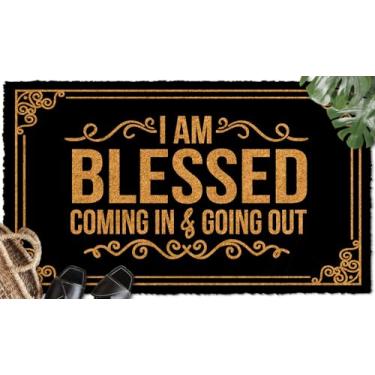 Imagem de WutePade I Am Blessed Coming in & Going Out Tapete de porta de fibra sintética 60 cm x 39,9 cm Tapetes de entrada antiderrapante para ambientes internos, tapete de porta extra para exterior secagem