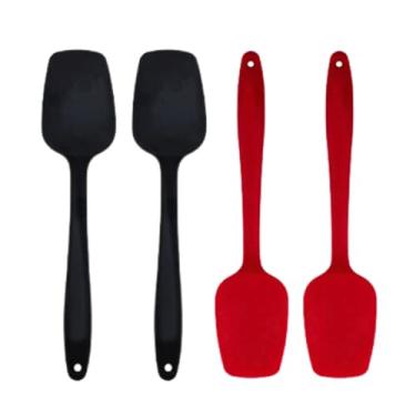 Imagem de Kit 4 Espátula Quadrada de Silicone Pão Duro Bolo Massa Rapador Utensilio Cozinha Resistente Reta