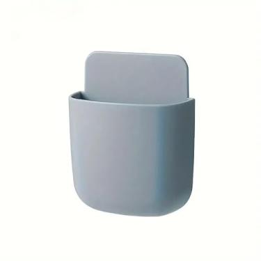 Imagem de Suporte de armazenamento de plástico montado na parede, suporte de telefone de carregamento adesivo, suporte organizador de controle remoto multiuso, recipiente compacto (cinza)