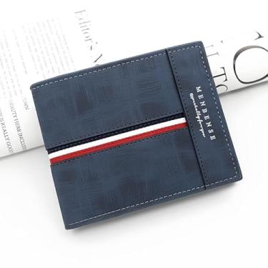 Imagem de Carteira masculina moderna dobrável, porta-cartões de visita macio e curto para guardar 6 cartões, 1 cartão de identificação, dinheiro, com 2 bolsos com zíper, Azul, small, Casual