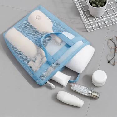 Imagem de Bolsa de banho de malha portátil, leve, respirável e organizada para academia, viagens (azul)