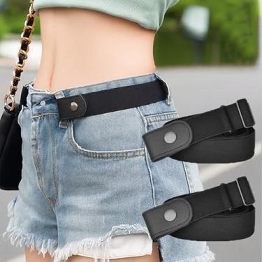 Imagem de 2 peças de cinto elástico sem fivela para homens e mulheres, cinto elástico invisível sem fivela com ajuste ajustável, cintura confortável para jeans, calças, viagens e uso diário, preto